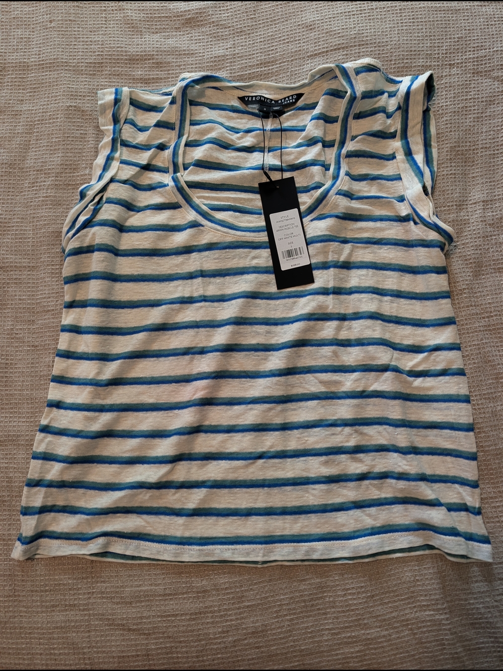 Veronica Beard Women's Blue & White Striped Sleeveless Tee